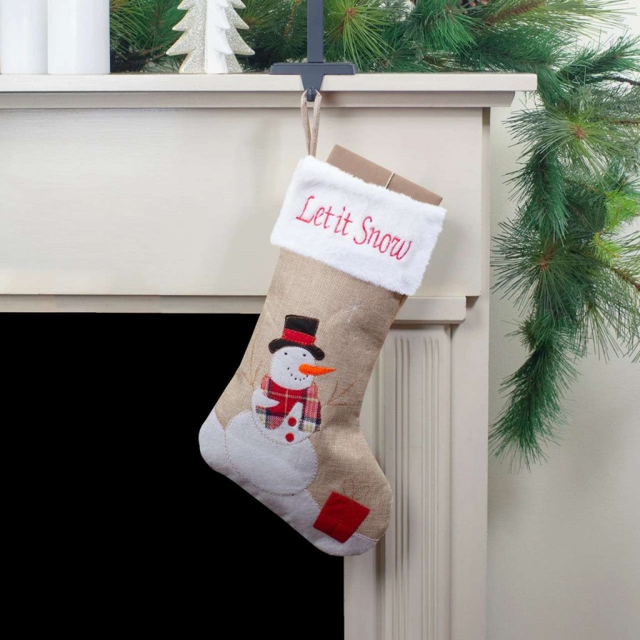 Stockings & Holders * | Northlight 19 Beige And Red Burlap "Let It Snow" Snowman Christmas Stocking