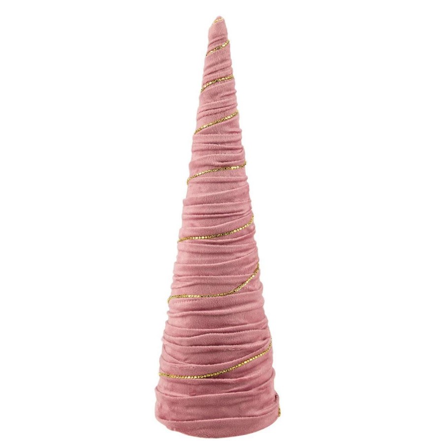 Christmas Table Top Trees * | Northlight 15.25 Pink Fabric With Gold Garland Christmas Cone Tree