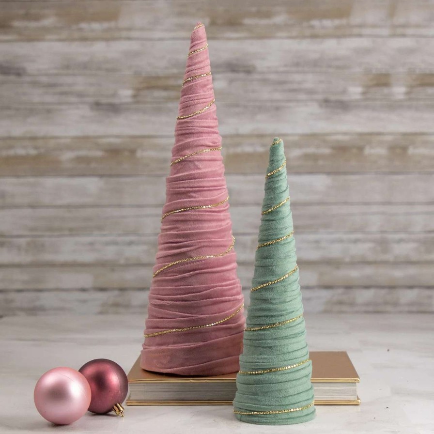 Christmas Table Top Trees * | Northlight 15.25 Pink Fabric With Gold Garland Christmas Cone Tree