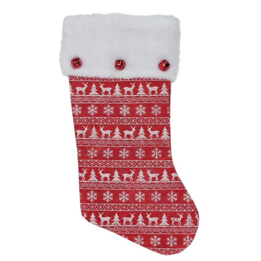 Stockings & Holders * | St. Nick'S Choice 18 White And Red Metallic Felt Christmas Stocking With Jingle Bells