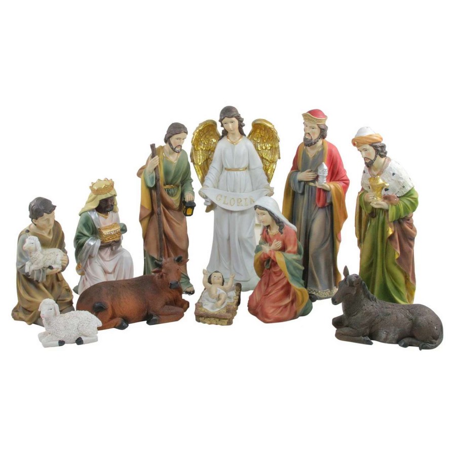 Nativity Sets & Accessories * | Northlight 11-Piece Green And White Religious Christmas Nativity Figurines Set 19.5"