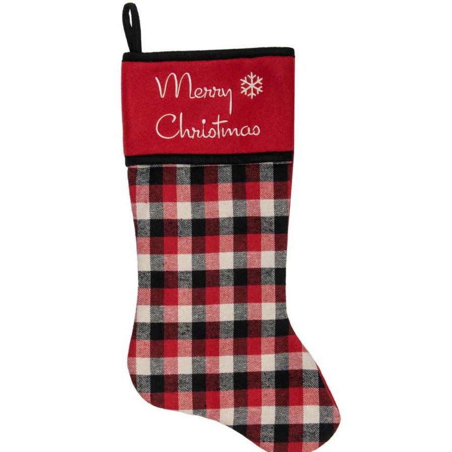 Stockings & Holders * | Northlight 20.5-Inch Red, Black, And White Plaid Christmas Stocking With Fleece Cuff