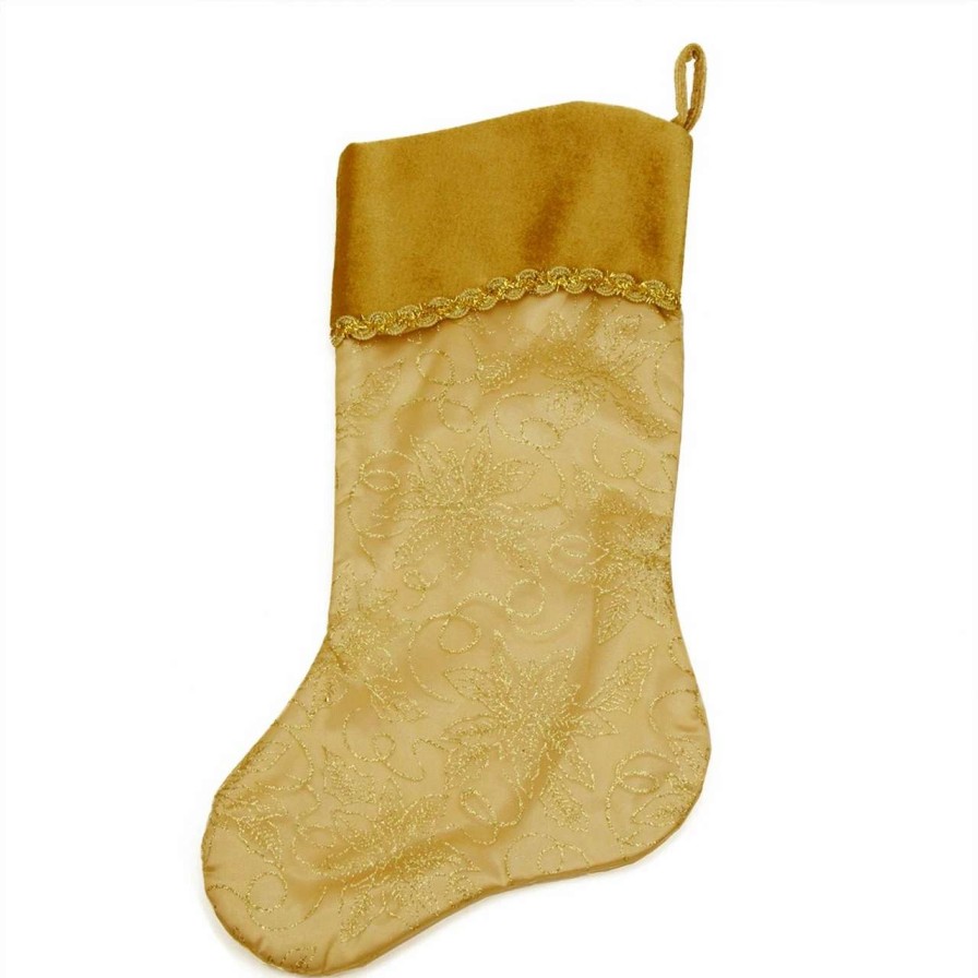 Stockings & Holders * | Northlight 20 Gold Glittered Poinsettia Christmas Stocking