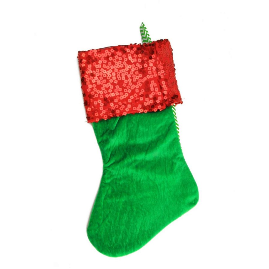 Stockings & Holders * | Northlight 19 Green And Red Chevron Sequin Cuff Christmas Stocking