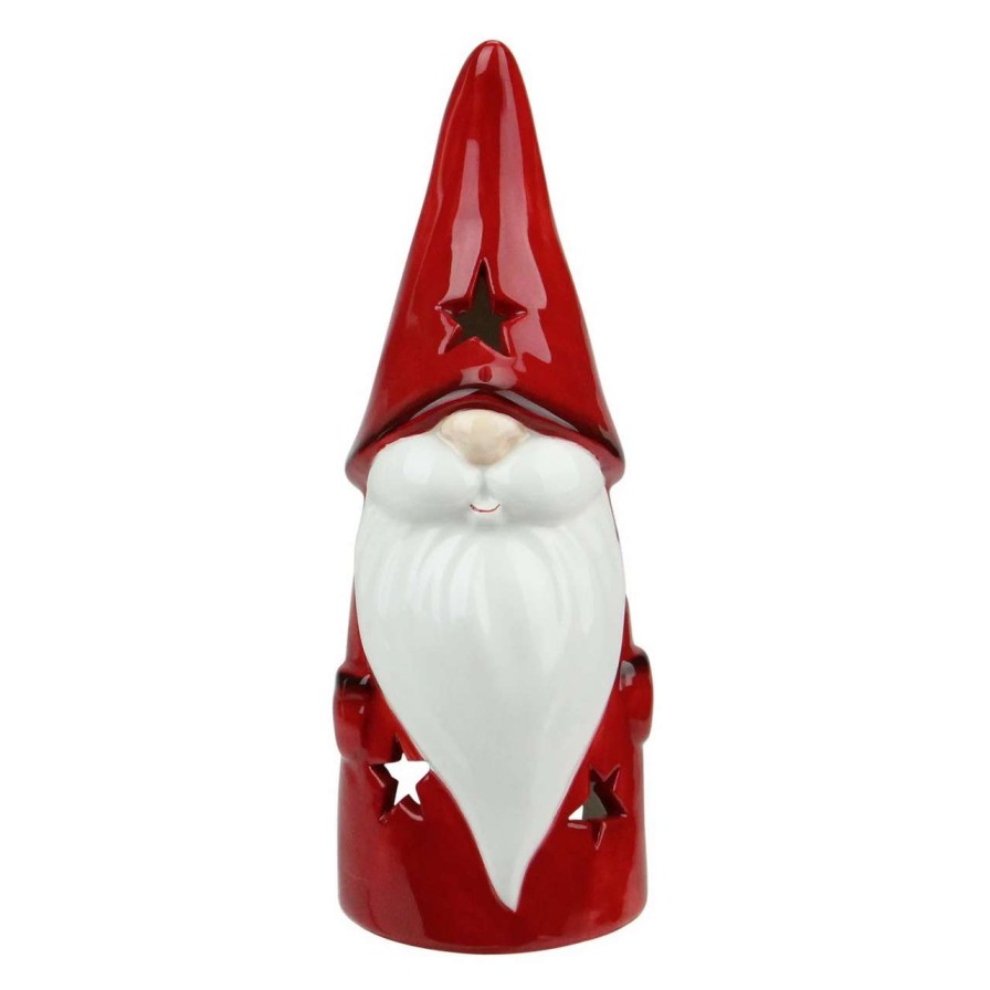 Candles & Lanterns * | Northlight 8.25 Red Ceramic Christmas Star Gnome Tealight Candle Holder