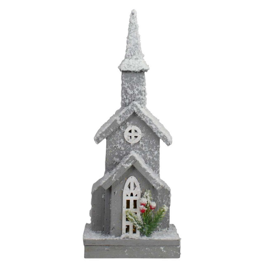 Christmas Village Sets & Accessories * | Northlight 16 Lighted White And Gray Snowy Church Christmas Tabletop Decoration