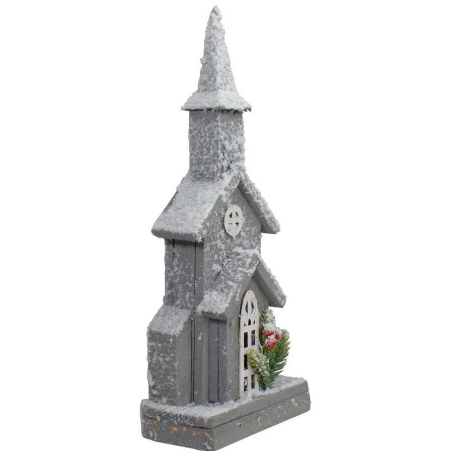 Christmas Village Sets & Accessories * | Northlight 16 Lighted White And Gray Snowy Church Christmas Tabletop Decoration