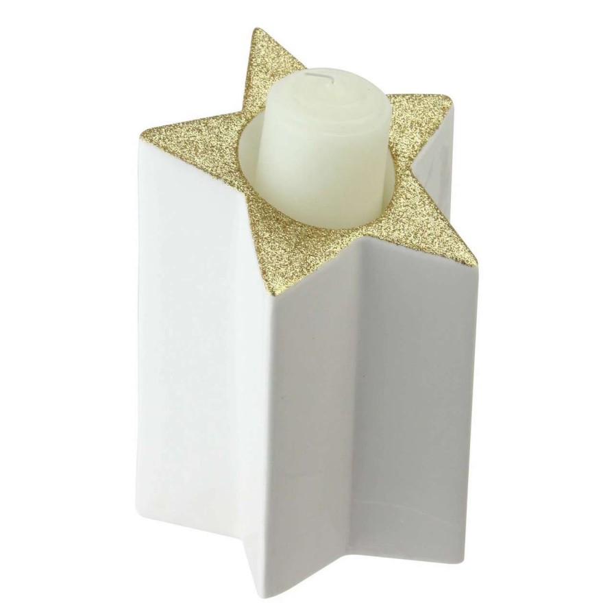 Candles & Lanterns * | Northlight 6.25 Champagne Gold And White Glittered Candle Holder