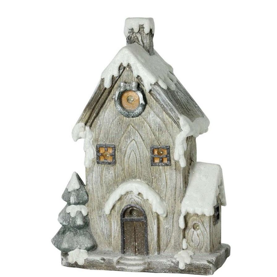 Christmas Village Sets & Accessories * | Northlight 19 Gray And Brown Led Lighted Rustic House Christmas Decoration