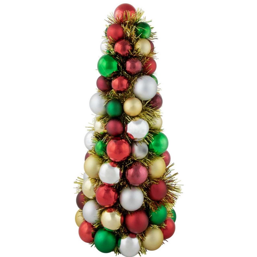 Christmas Table Top Trees * | Northlight 15.75 Traditional Colors 3-Finish Shatterproof Ball Christmas Tree With Tinsel