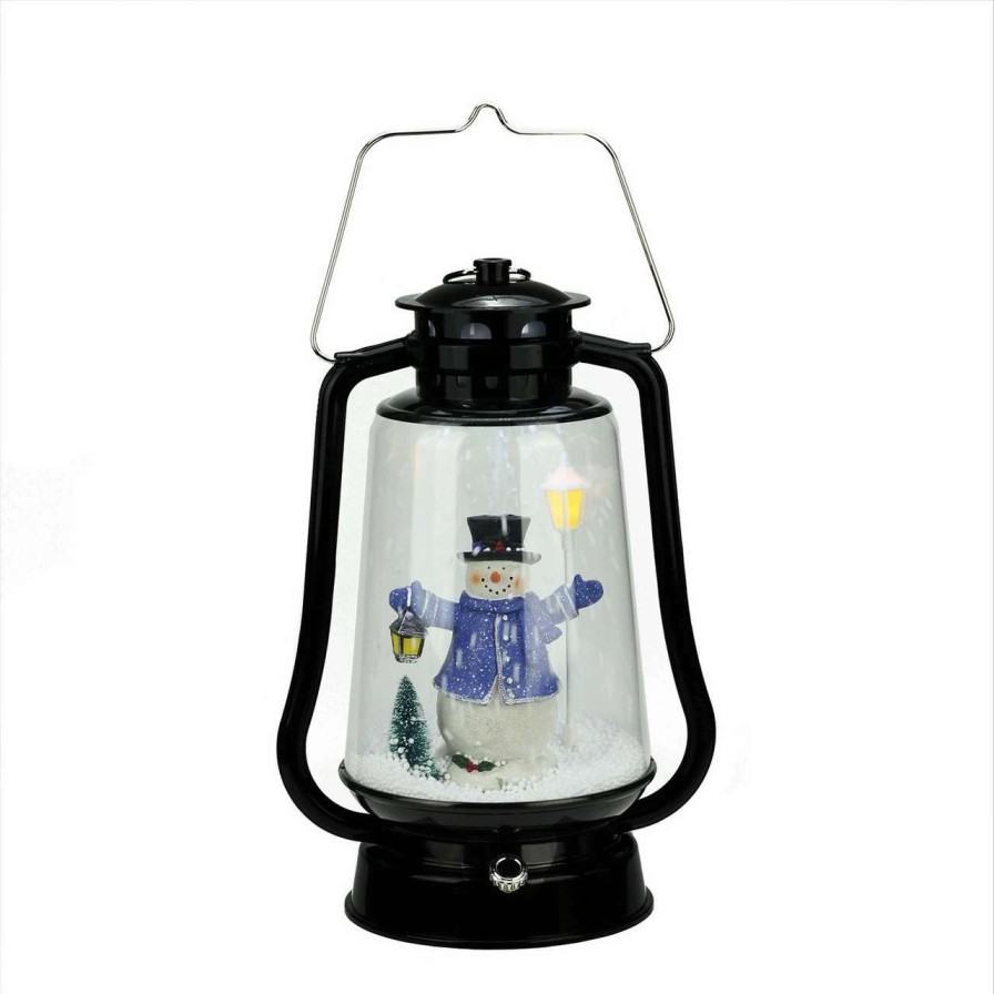 Candles & Lanterns * | Northlight 13.5 Black Lighted Musical Snowman Snowing Christmas Table Top Lantern