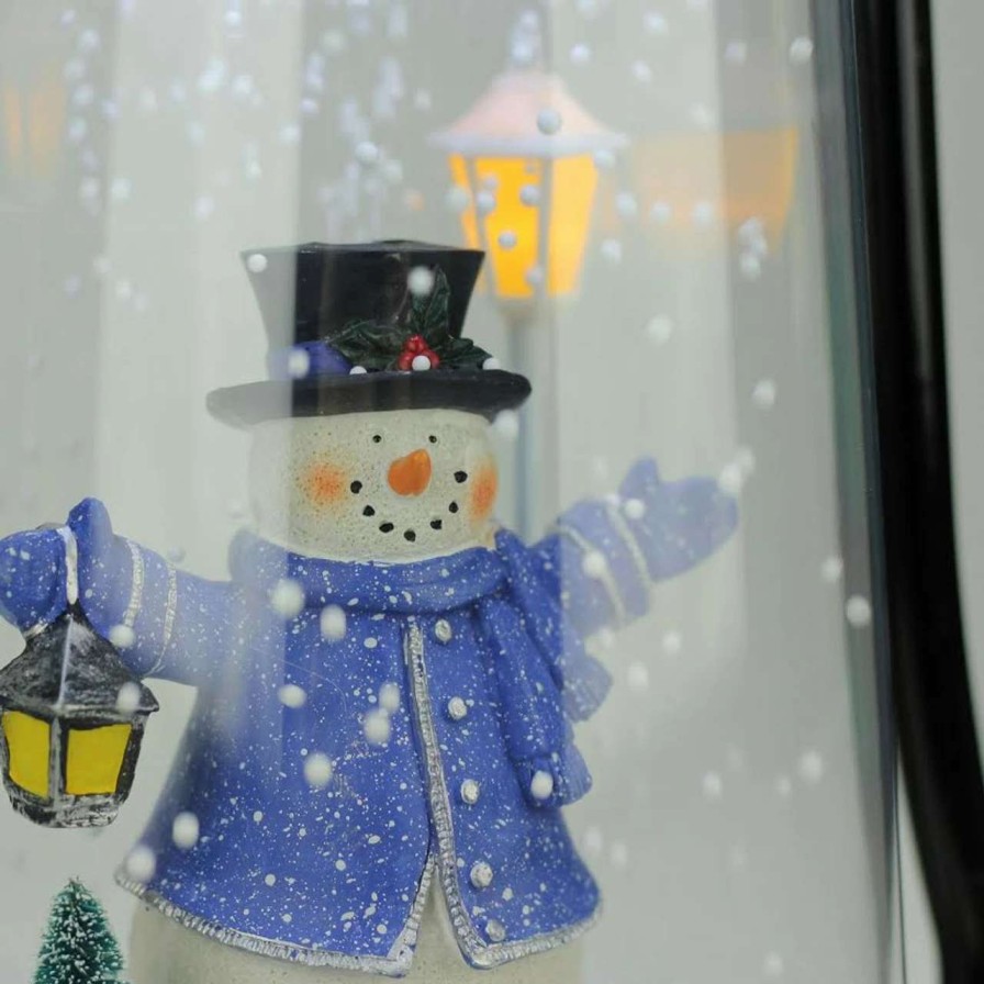 Candles & Lanterns * | Northlight 13.5 Black Lighted Musical Snowman Snowing Christmas Table Top Lantern