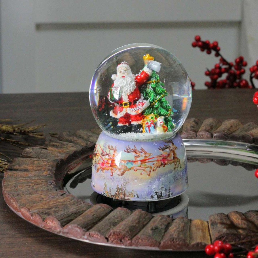 Christmas Village Sets & Accessories * | Northlight 6 Waving Santa Claus Delivering Presents Musical Snow Globe