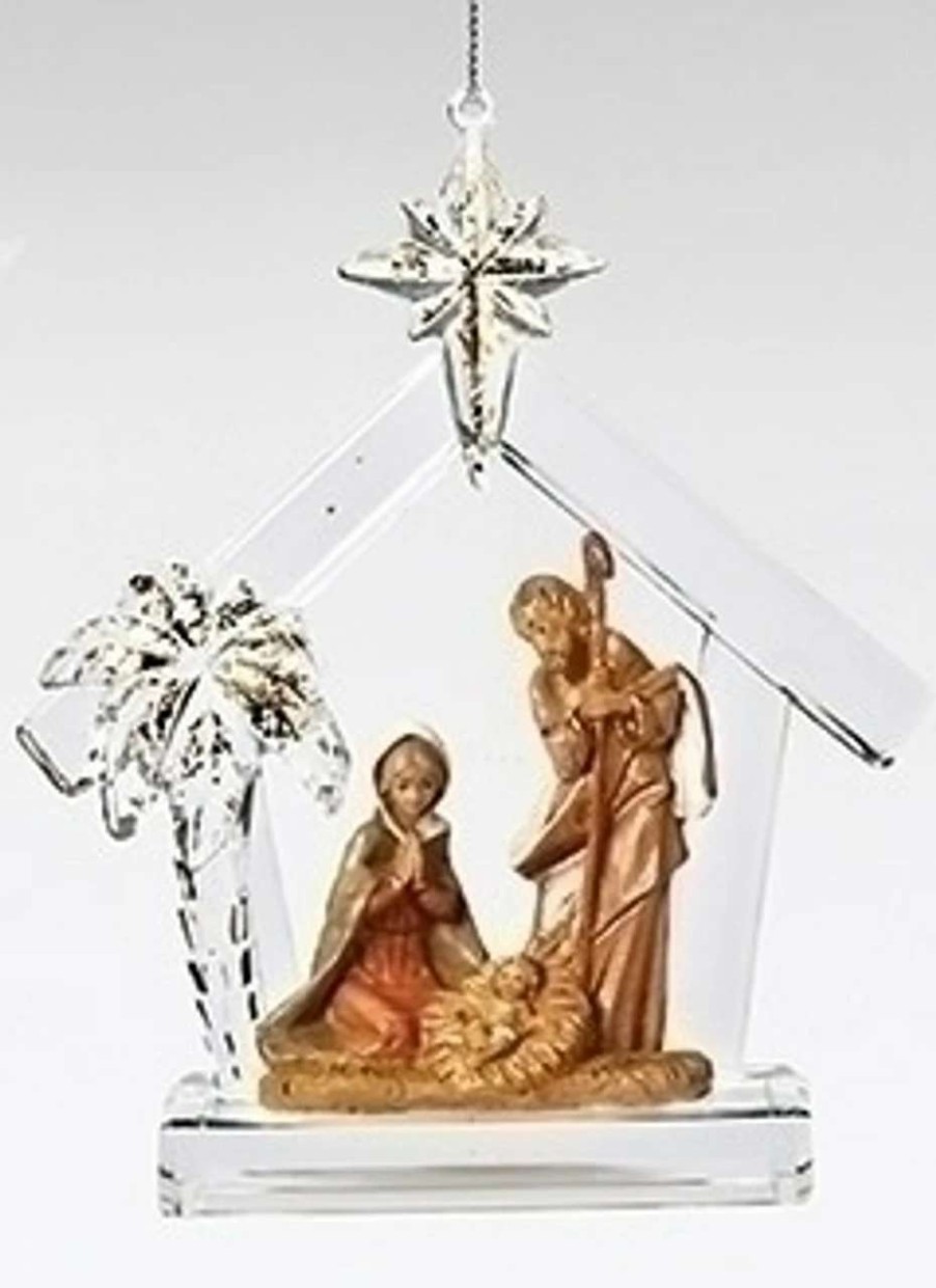 Nativity Sets & Accessories * | Roman 4.75 Brown And Clear Kneeling Angel In Stable Christmas Ornament