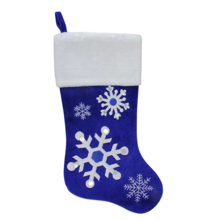 Stockings & Holders * | Northlight 22.25 Blue And White Velveteen Embroidered Christmas Stocking