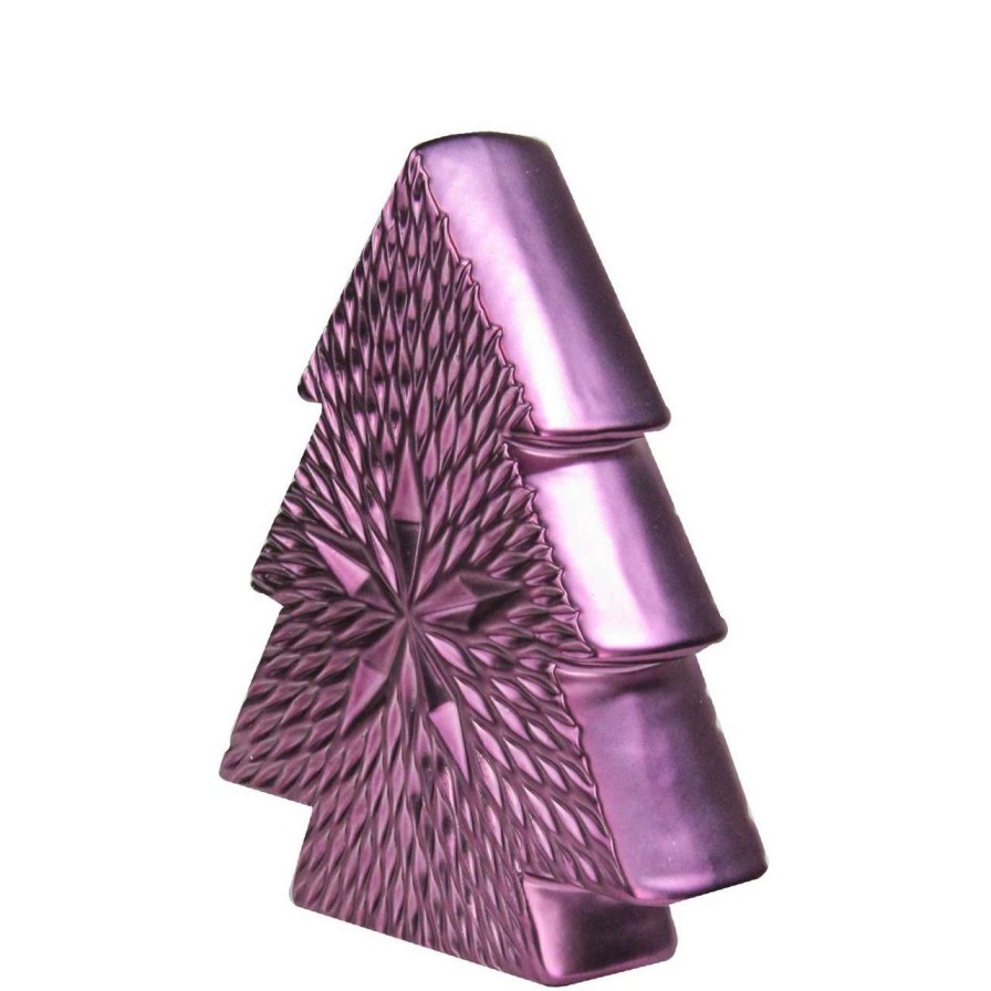 Christmas Table Top Trees * | Northlight 6.25 Purple Ceramic Textured Tree With Star Table Top Christmas Decoration