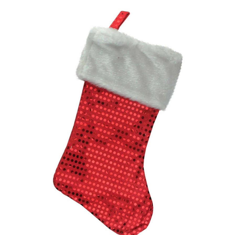 Stockings & Holders * | Northlight 18 Red And White Sequined Traditional Christmas Stocking