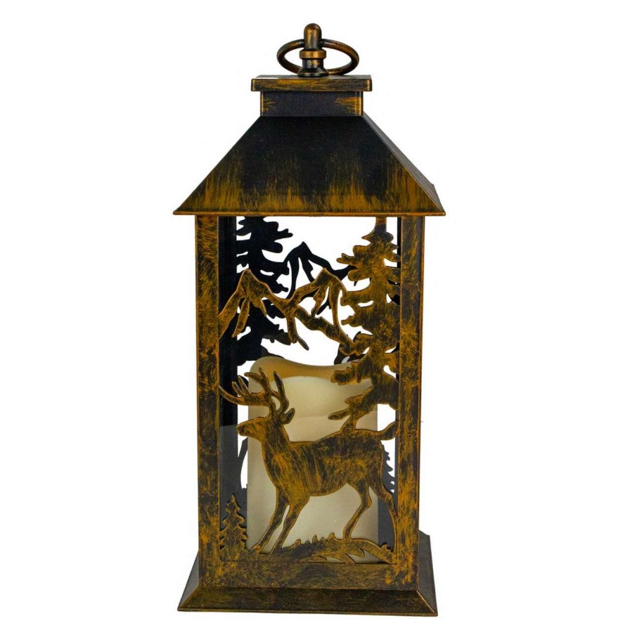 Candles & Lanterns * | Northlight 13.5 Deer And Tree Christmas Lantern With Flameless Led Candle