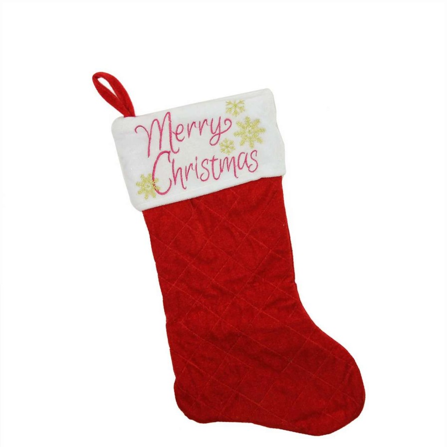 Stockings & Holders * | Northlight 19 Quilted Red Velvet "Merry Christmas" Embroidered Christmas Stocking