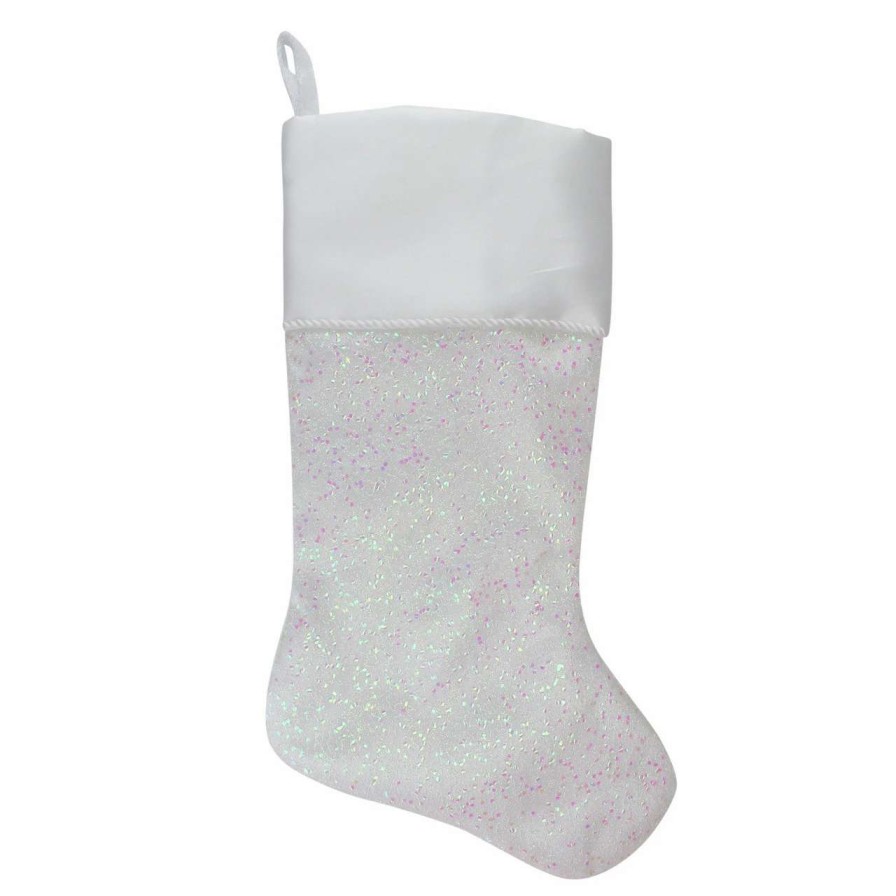 Stockings & Holders * | Northlight 22.25 White With Pink Iridescent Glitter Christmas Stocking With Satin Cuff