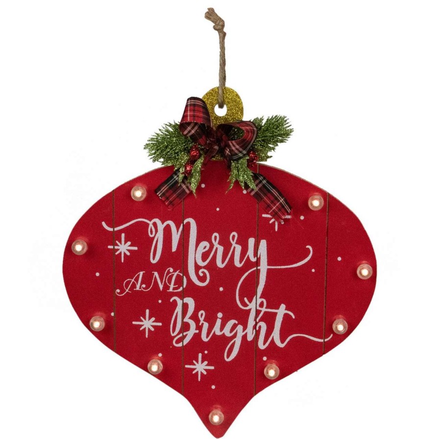 Christmas Village Sets & Accessories * | Northlight 13.75 Red Onion Ornament "Merry And Bright" Christmas Sign