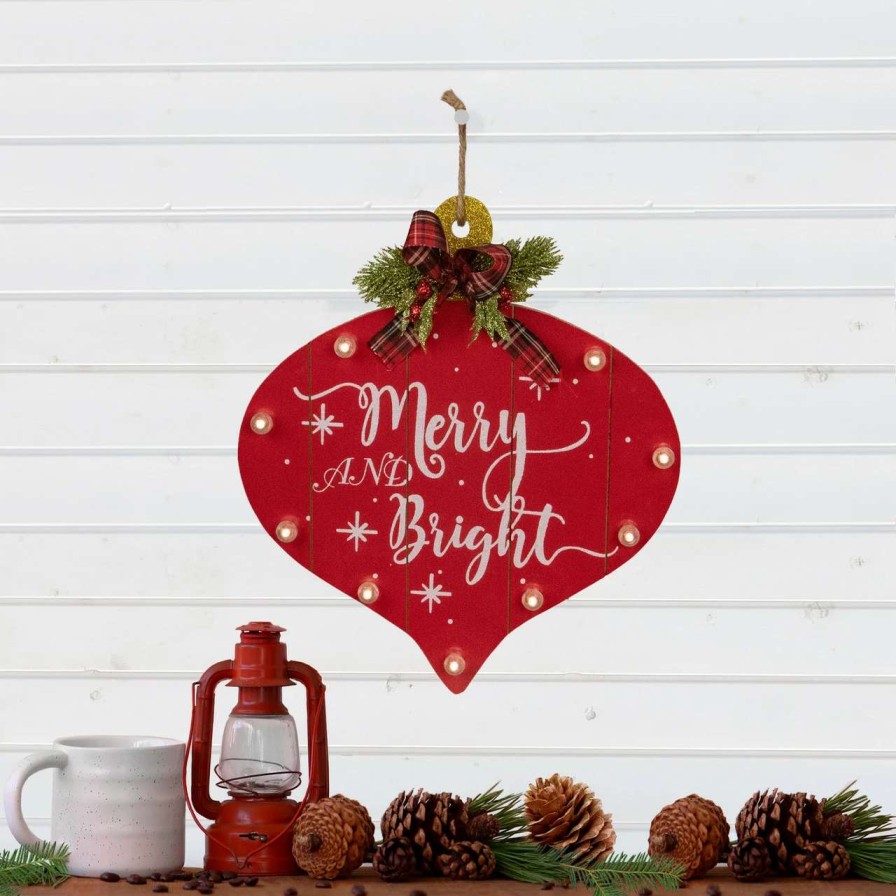 Christmas Village Sets & Accessories * | Northlight 13.75 Red Onion Ornament "Merry And Bright" Christmas Sign