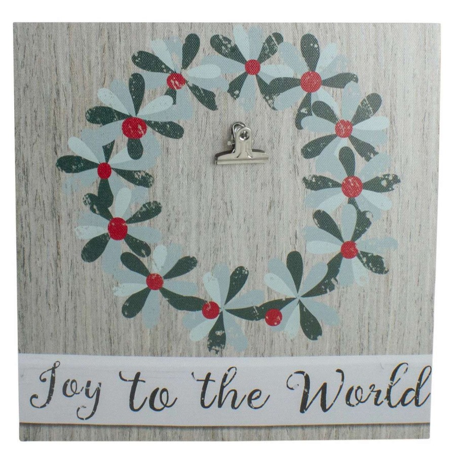 Christmas Village Sets & Accessories * | Northlight 10 Christmas Wreath And Joy To The World Canvas Wall Art With Photo Clip