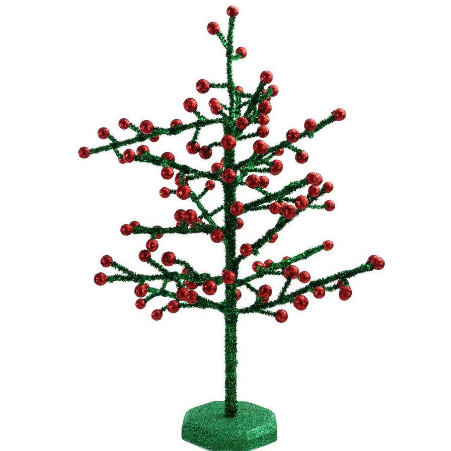 Christmas Table Top Trees * | Napco 21.5 Red And Green Berry Glitter Christmas Tree Tabletop Decor