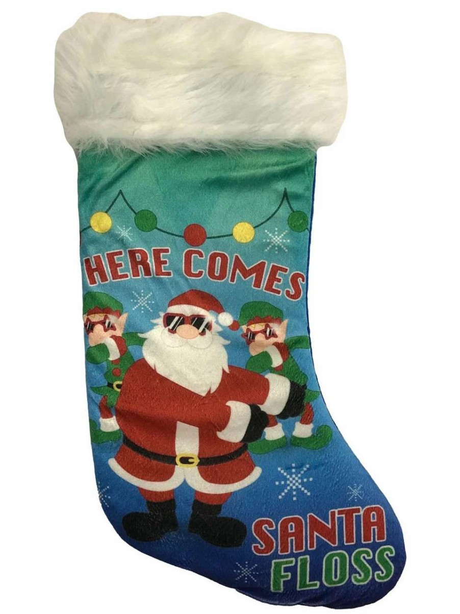 Stockings & Holders * | Holiday Time Fuzzy Blue Santa Floss Dance Video Gamer Holiday Christmas Stocking