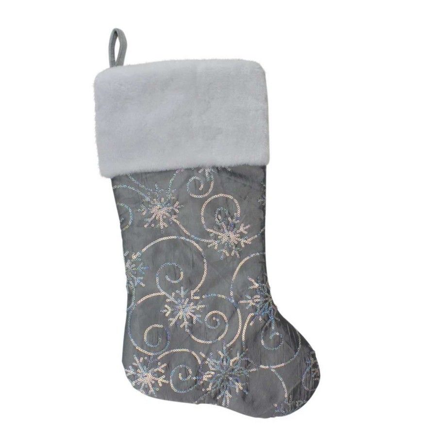 Stockings & Holders * | Northlight 22 Silver Metallic Sequined Christmas Stocking With Faux Fur Cuff