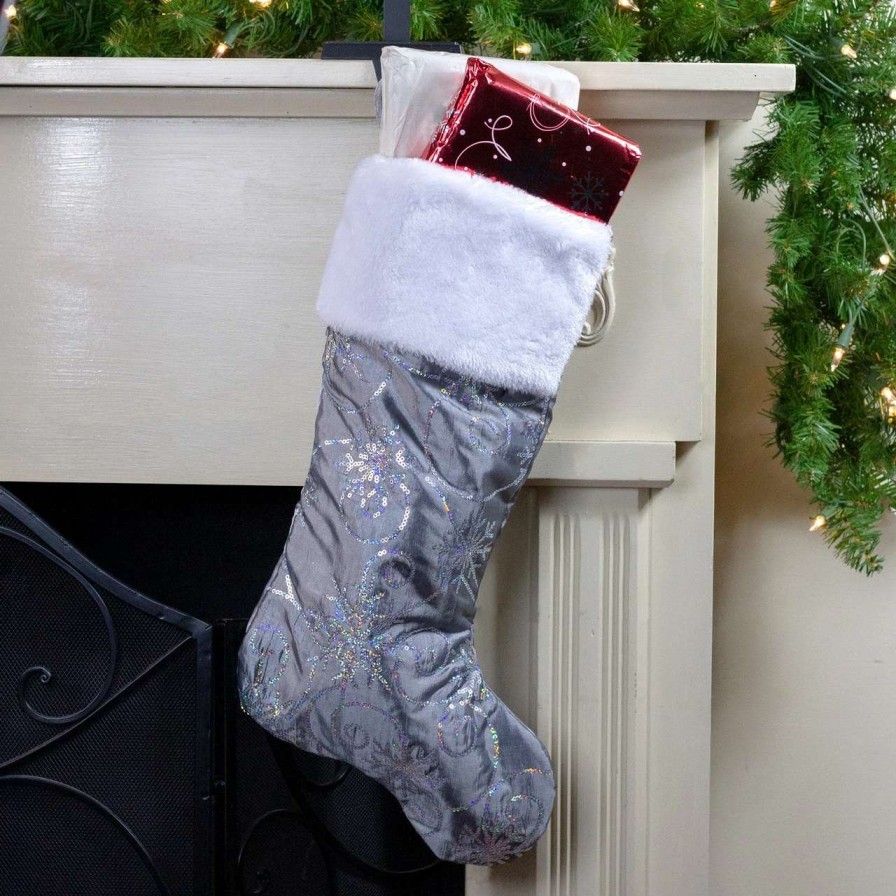 Stockings & Holders * | Northlight 22 Silver Metallic Sequined Christmas Stocking With Faux Fur Cuff