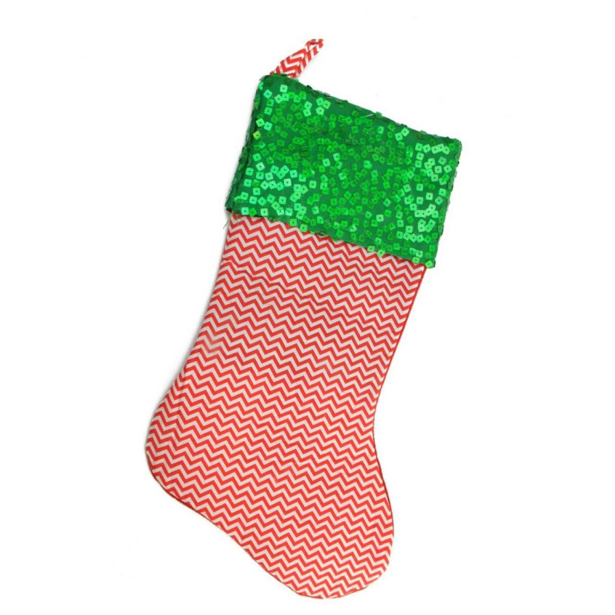 Stockings & Holders * | Northlight 19 Red And Green Chevron Sequin Christmas Stocking