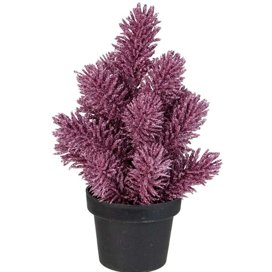 Christmas Table Top Trees * | Northlight 8.5 Pink Potted Metallic Glitter Artificial Pine Christmas Tree Unlit