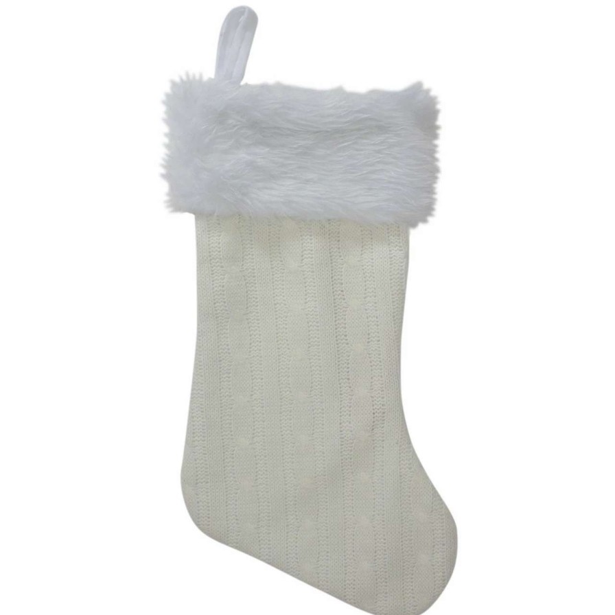 Stockings & Holders * | Northlight 19 Cream Cable Knit With White Faux Fur Cuff Christmas Stocking