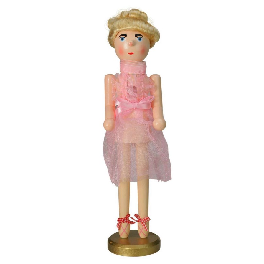 Figures * | Nutcracker Factory 15.5 Pink Tutu Blonde Wooden Ballerina Wooden Christmas Nutcracker