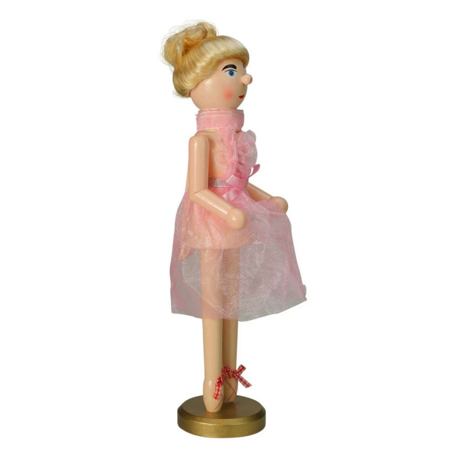 Figures * | Nutcracker Factory 15.5 Pink Tutu Blonde Wooden Ballerina Wooden Christmas Nutcracker