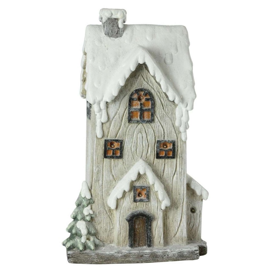 Christmas Village Sets & Accessories * | Northlight 19 Ivory And Brown Led Lighted Battery Operated 2 Story House Christmas Decor