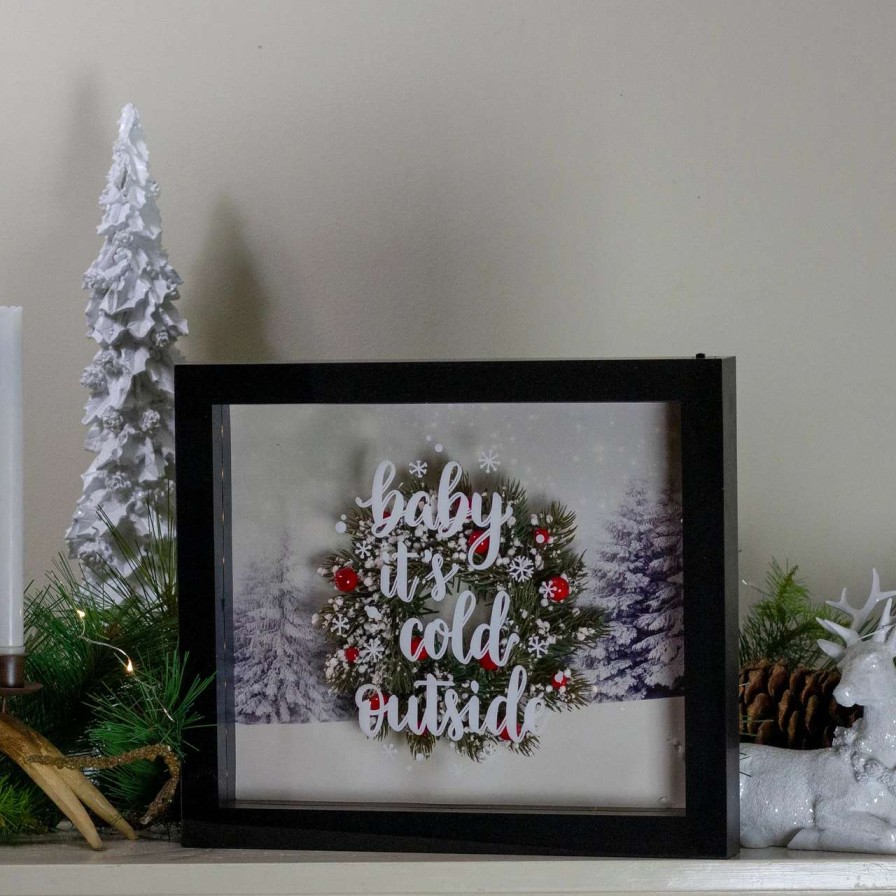 Christmas Village Sets & Accessories * | Northlight 14 Black Framed 3D "Baby It'S Cold Outside" Christmas Led Decor Box