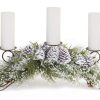 Candles & Lanterns * | Contemporary Home Living 22 White And Green Snowy Pine Pillar Candle Holder