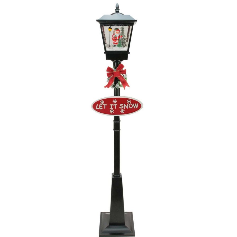 Christmas Village Sets & Accessories * | Northlight 70.75 Black Led Lighted Musical Snowing Santa Christmas Street Lamp