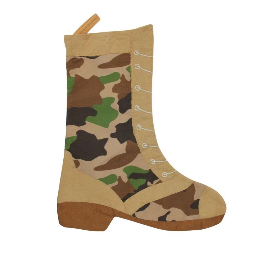 Stockings & Holders * | St. Nick'S Choice 20 Suede Tan And Green Camouflage Military Boot Christmas Stocking