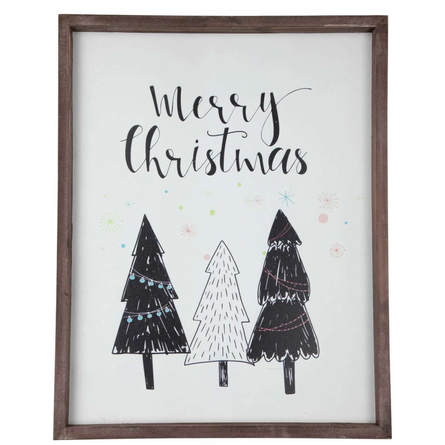 Christmas Village Sets & Accessories * | Northlight 19.5 Merry Christmas With Holiday Trees Wall Sign