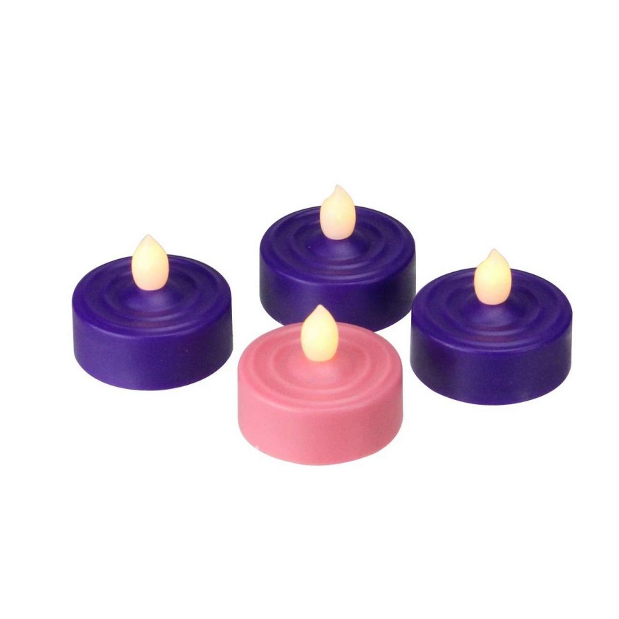 Candles & Lanterns * | Roman Set Of 4 Led Lighted Christmas Purple And Pink Tea Light Candles