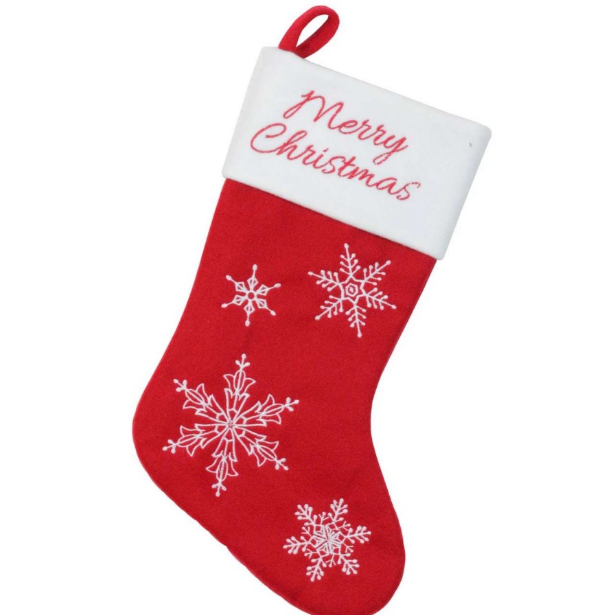 Stockings & Holders * | Northlight 16 Red And White Merry Christmas Snowflake Embroidered Christmas Stocking