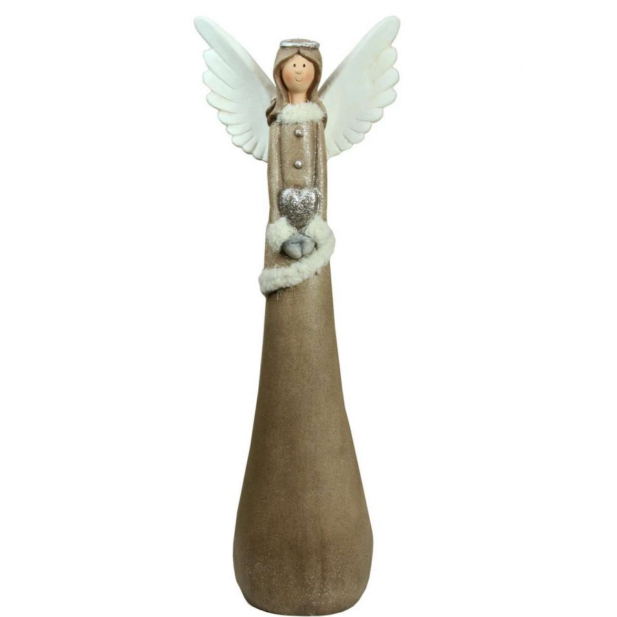 Figures * | Northlight 24 Brown And White Angel With Heart Christmas Tabletop Figurine