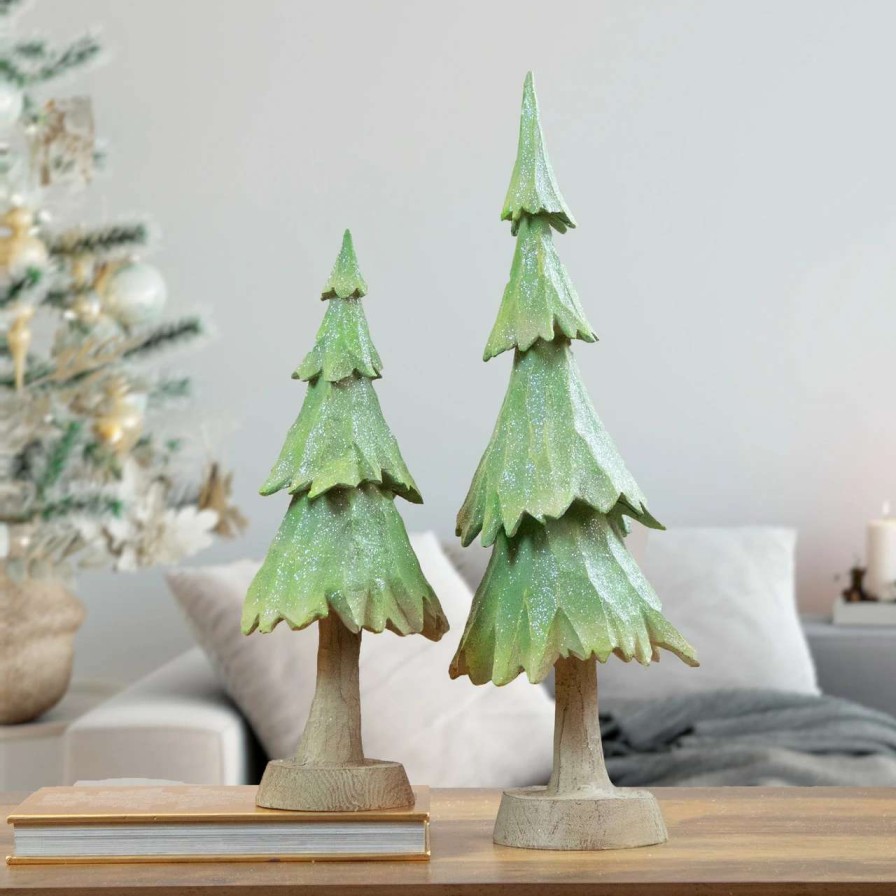 Christmas Table Top Trees * | Northlight 20 Green Glittered And Textured Tree Christmas Decoration