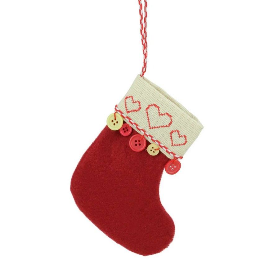 Stockings & Holders * | Roman 6.5 Red And Tan Embroidered Hearts And Buttons Christmas Stocking Ornament