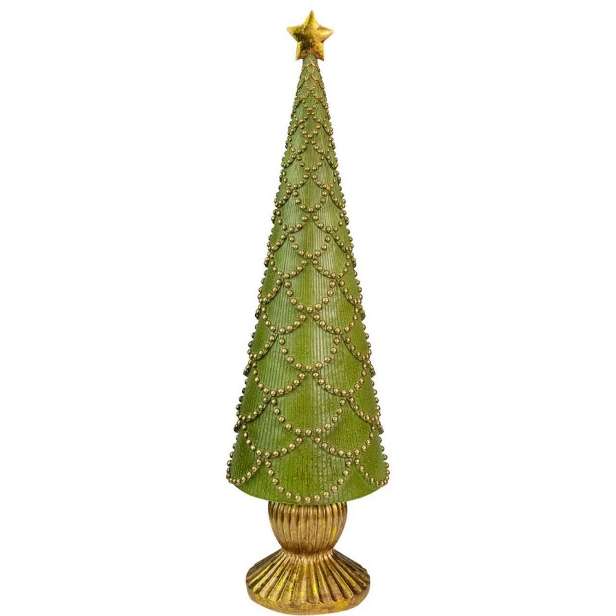 Christmas Table Top Trees * | Northlight 17 Green Christmas Tree Cone On Pedestal With Star Topper Tabletop Decor