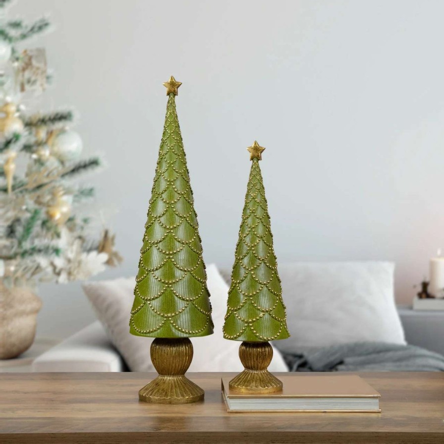 Christmas Table Top Trees * | Northlight 17 Green Christmas Tree Cone On Pedestal With Star Topper Tabletop Decor