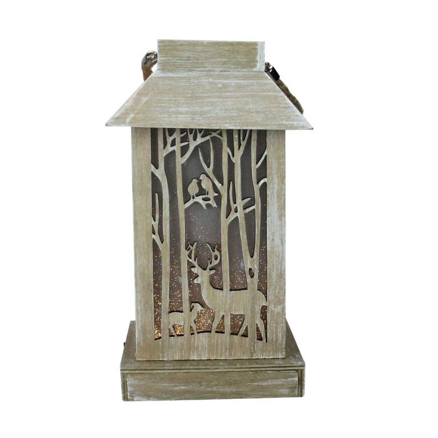 Candles & Lanterns * | Diva At Home 9.5 Lighted Wooden Reindeer With Trees Silhouette Lantern Christmas Decoration